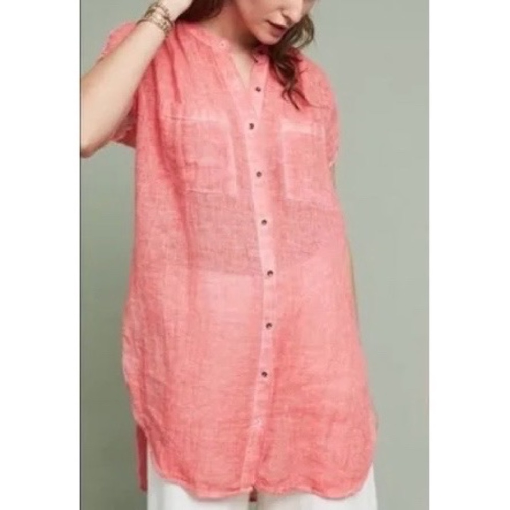 Holding Horses | Anthro Rouge Linen Short Sleeve V-Neck Pocket Coverup Tunic Top